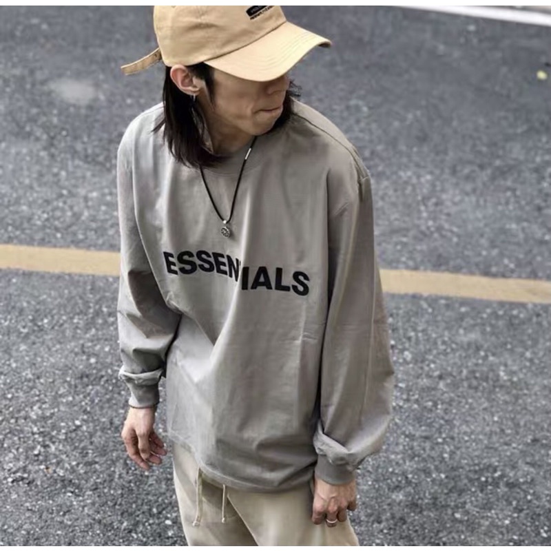 Áo thun tay dài ESSENTIALS unisex form rộng 100% cotton thấm hút mồ hôi