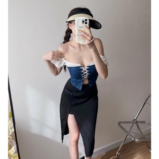 Chân váy thun ĐEN xẻ đùi