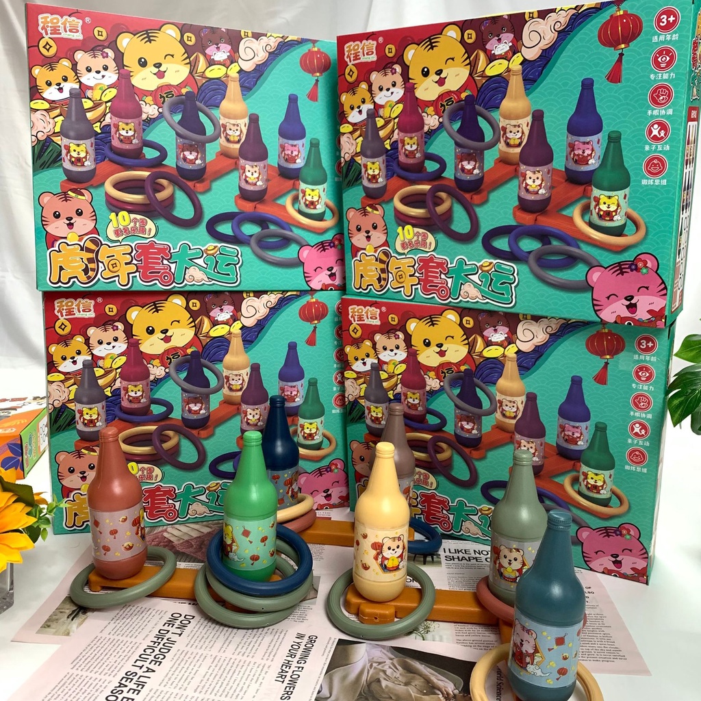 Bộ đồ chơi ném vòng vào cổ chai tính điểm trò chơi dân gian