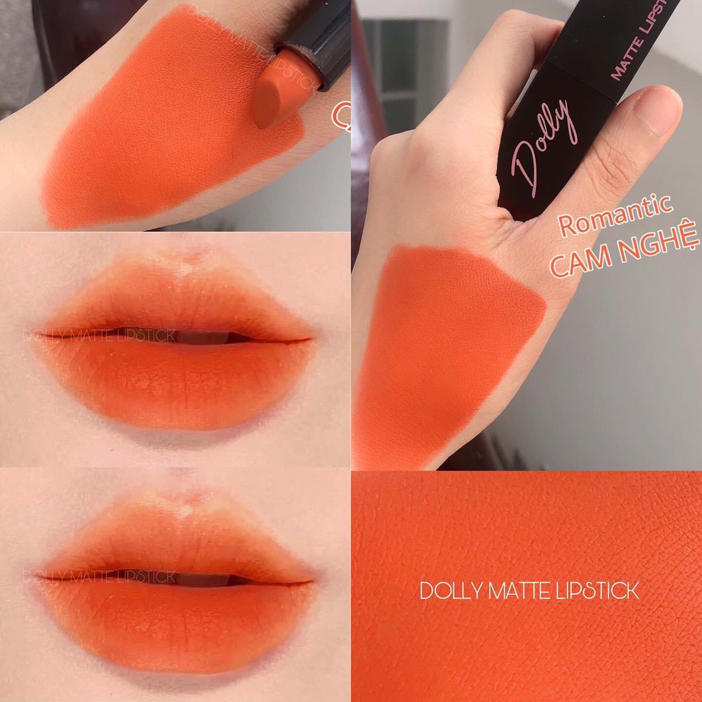 Son sáp lì Dolly Matte Lipstic màu cam nghệ mềm mịn lâu trôi 3.5g