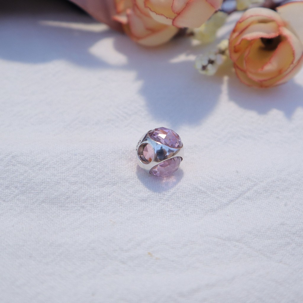 Charm bạc 925 cao cấp- Trang sức bạc Venus- Charm cầu đá hồng 3 khoang S925 cao cấp- MSP CX072