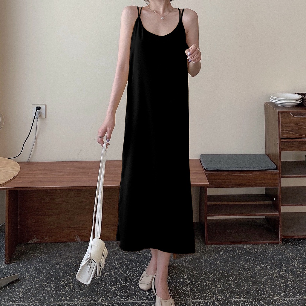 SUXI Đầm Hai Dây Dáng Rộng Màu Trơn Thời Trang Mùa Xuân Mới Cho Nữ