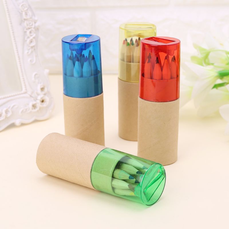 Set 12 Bút Chì Gỗ 12 Màu Kèm Đồ Chuốt Mini Dễ Thương Cho Bé