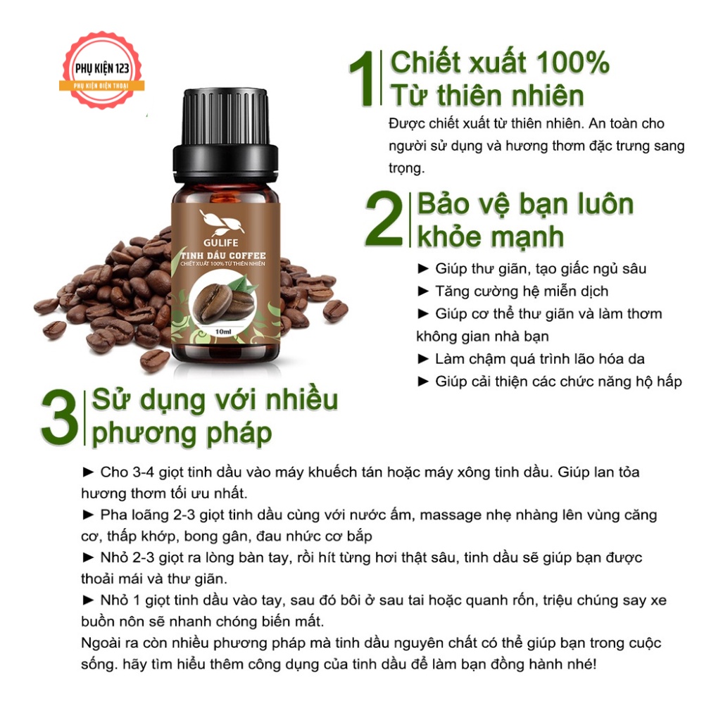 Tinh dầu GULIFE  hương Cafe chiết xuất từ thiên nhiên giúp giảm căng thằng thơm phòng và thư giãn-Phụ Kiện 123