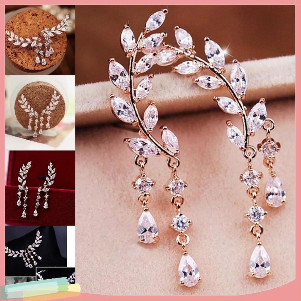1 Đôi Bông Tai Hình Chiếc Lá Đính Đá Thời Trang Dành Cho Nữ