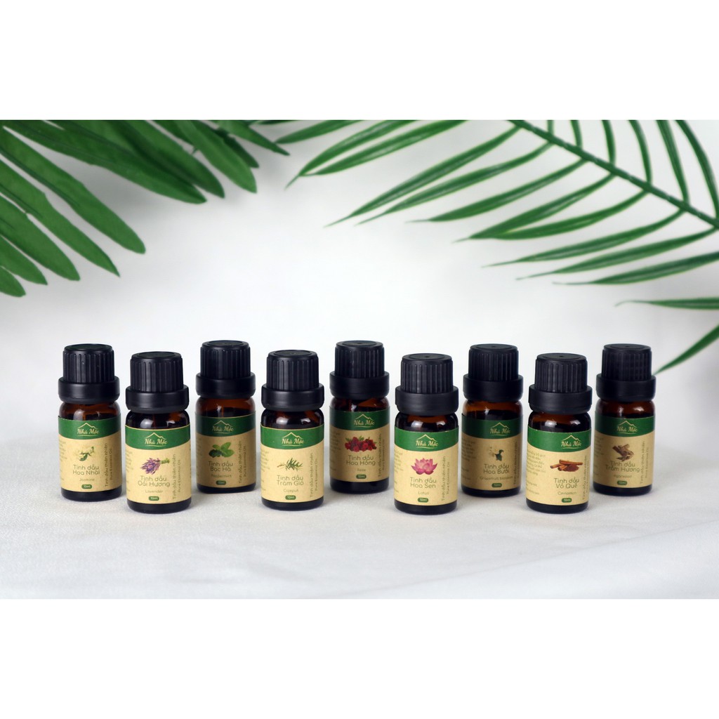 Tinh dầu Nhà Mộc nguyên chất các mùi, tinh dầu Sả Chanh, Bạc Hà nguyên chất chai 10ml, 50ml và chai tinh dầu treo xe