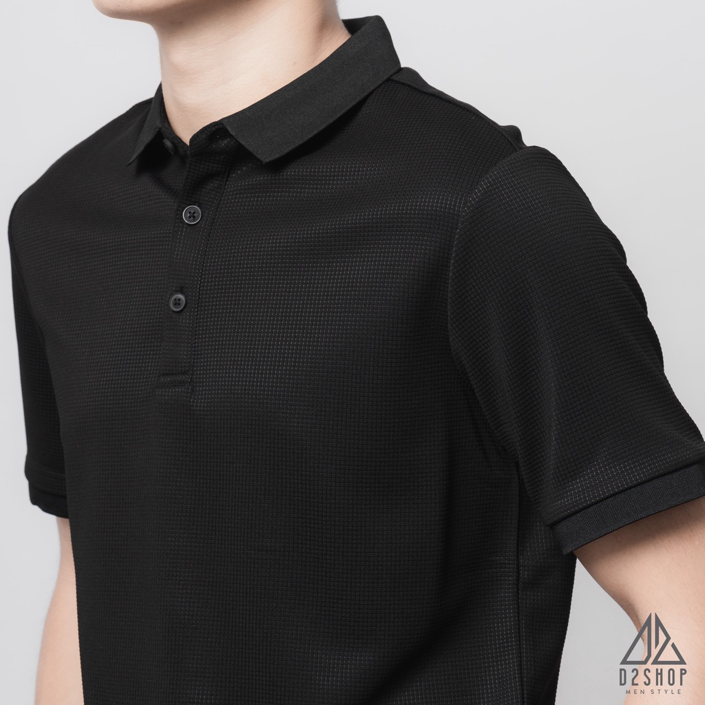 Áo thun polo nam D2shop, áo polo nam dệt kim, màu đen