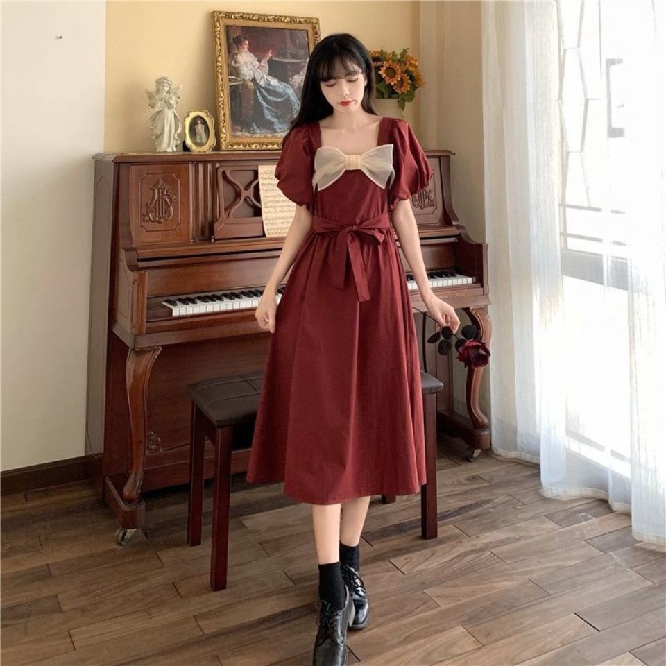 Đầm Tay Ngắn Dáng Ôm Thắt Nơ Eo Thời Trang Mùa Hè 2022 Dành Cho Bạn Nữ