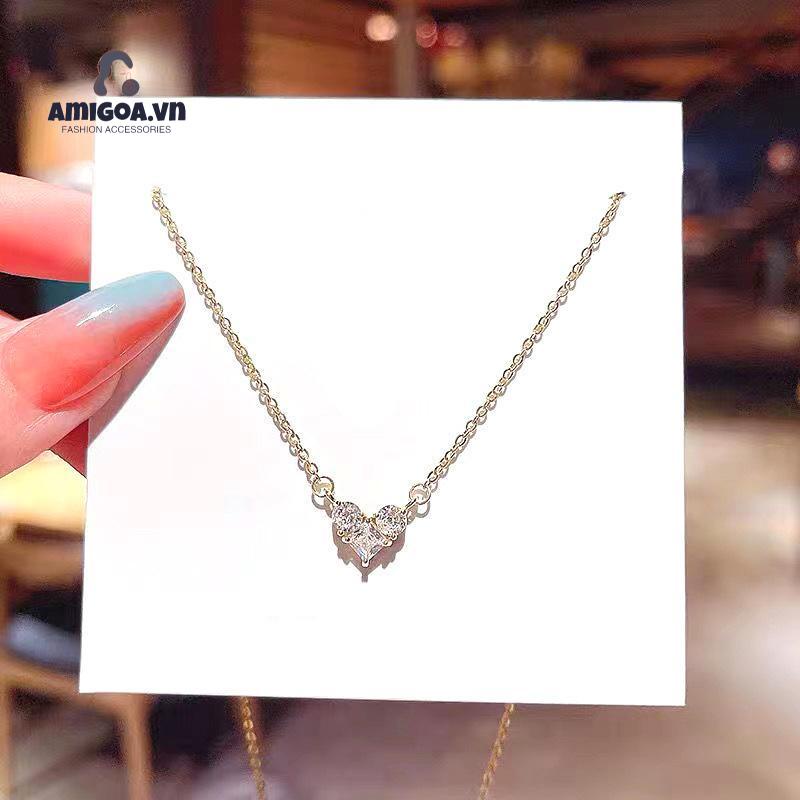 ✨✨ Vòng cổ Thép Titan Đính Đá Zircon Hình Trái Tim Đơn Giản Sang Trọng Cho Nữ