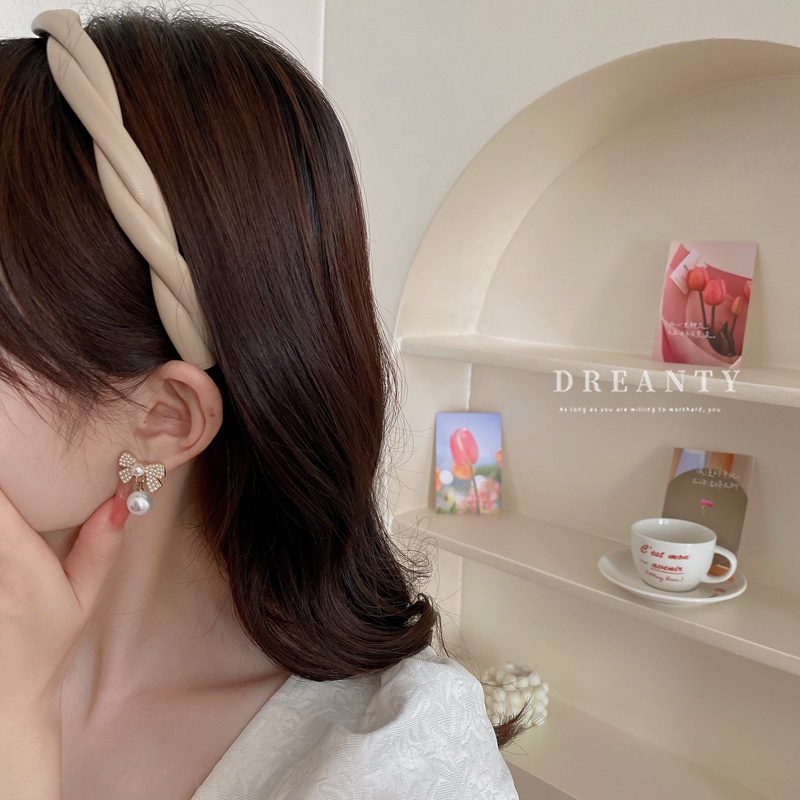 Dongdaemun Băng Đô Xoắn Bằng Da Đơn Giản Thời Trang Cao Cấp Kiểu Retro Dễ Phối Đồ