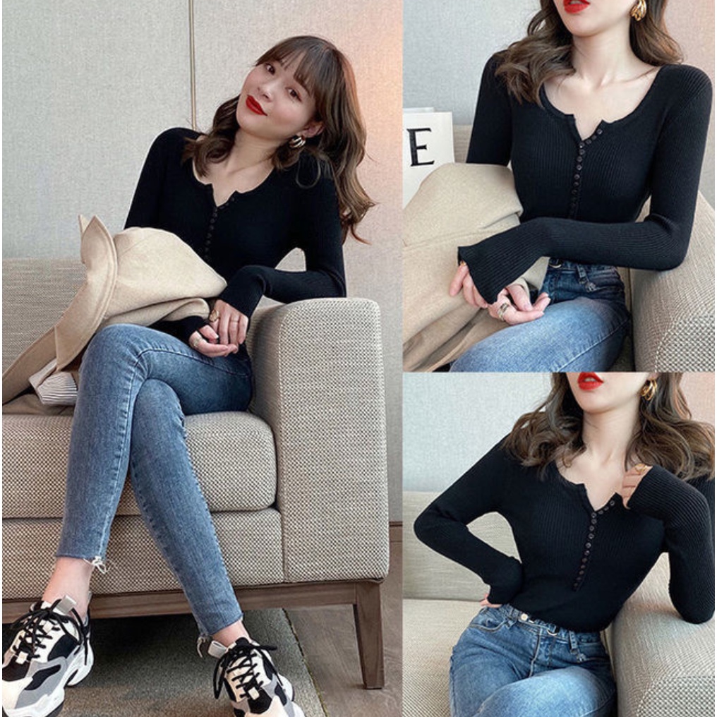 Áo Sweater mỏng dáng ôm kiểu Hàn Quốc thiết kế trẻ trung cho nữ