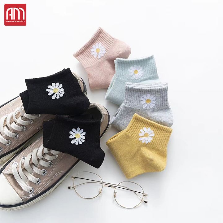 tất nữ hoa cúc cổ ngắn đẹp có túi đựng combo set 10 đôi