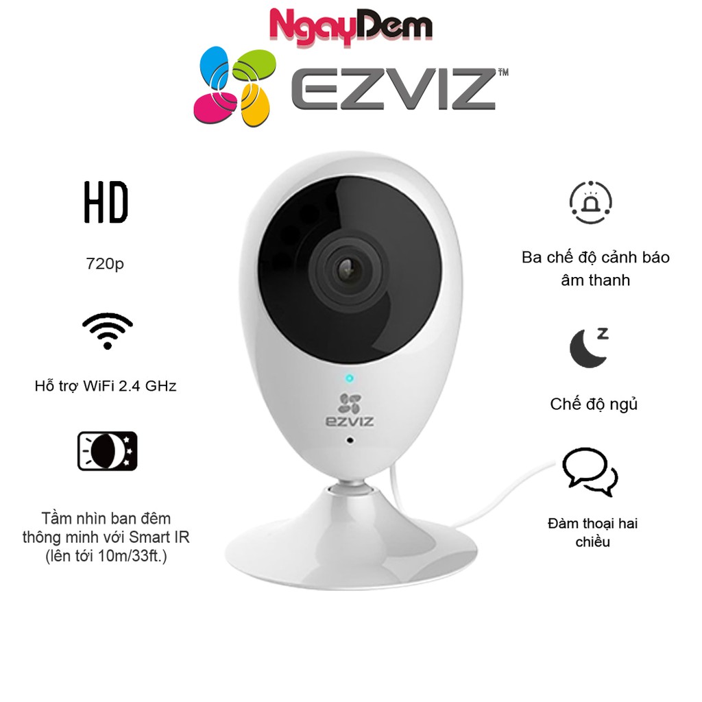 Camera Wi-Fi 1MP EZVIZ CV206 C2C HD 720P Góc Quay Rộng - Hàng chính hãng bảo hành 24 tháng