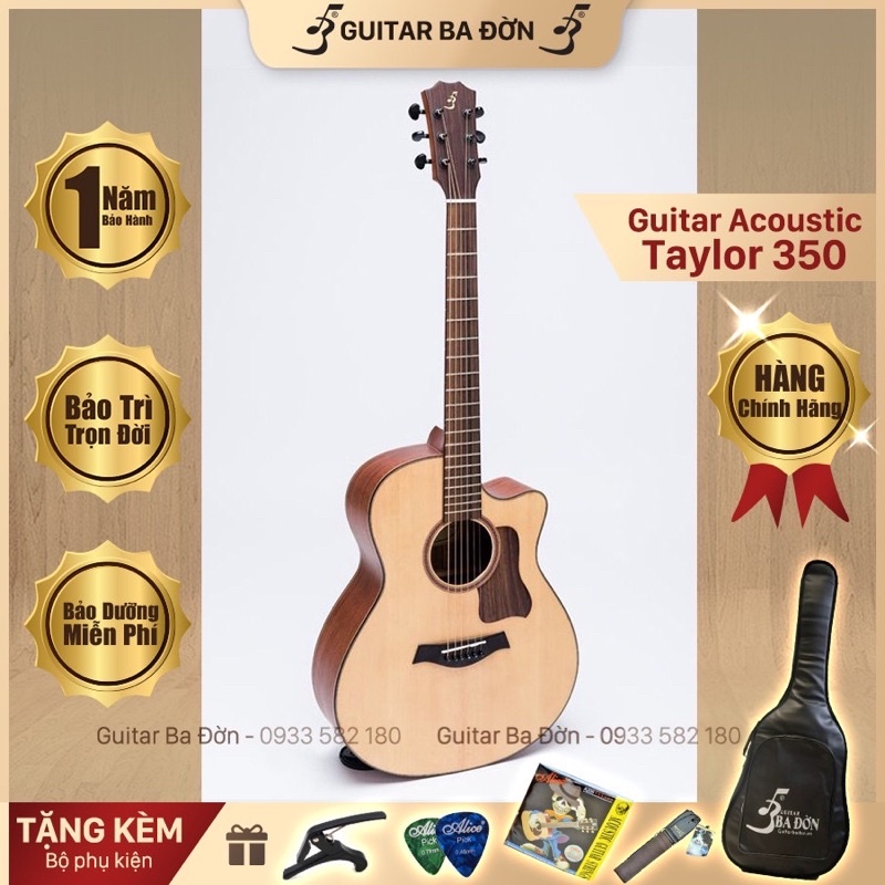 Guitar acoustic T350 đàn chất liệu gỗ hồng đào cao cấp tặng Bao da pick capo