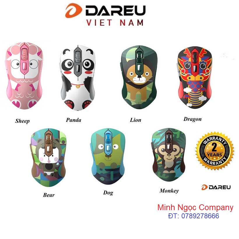 Chuột không dây DAREU LM115G Multi-Color Wireless Sheep/Bear/ Dragon/ Panda/ Monkey/ Lion - Chính Hãng BH 24 Tháng