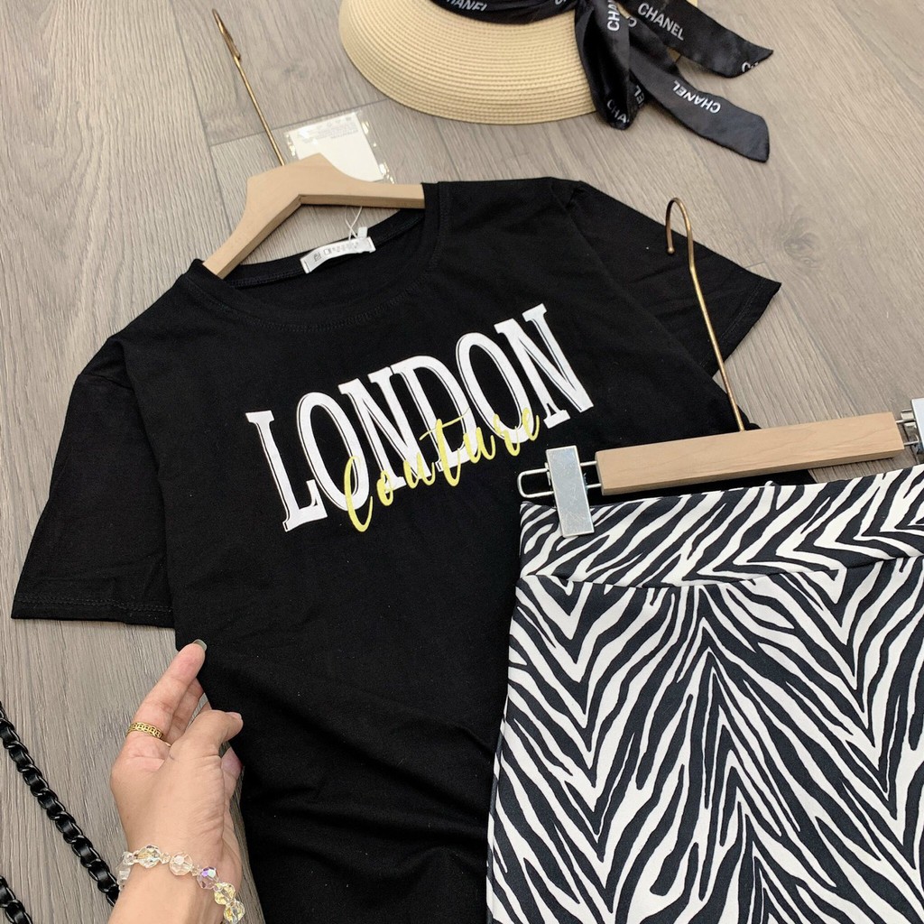 Set Chân Váy Ngựa Vằn London Hot Hit + Áo Thun Cotton - Ảnh Thật - Titto Closet