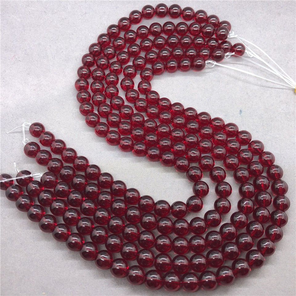 Chuỗi hạt đá pha lê màu đỏ rượu vang tự nhiên DIY 4-12mm