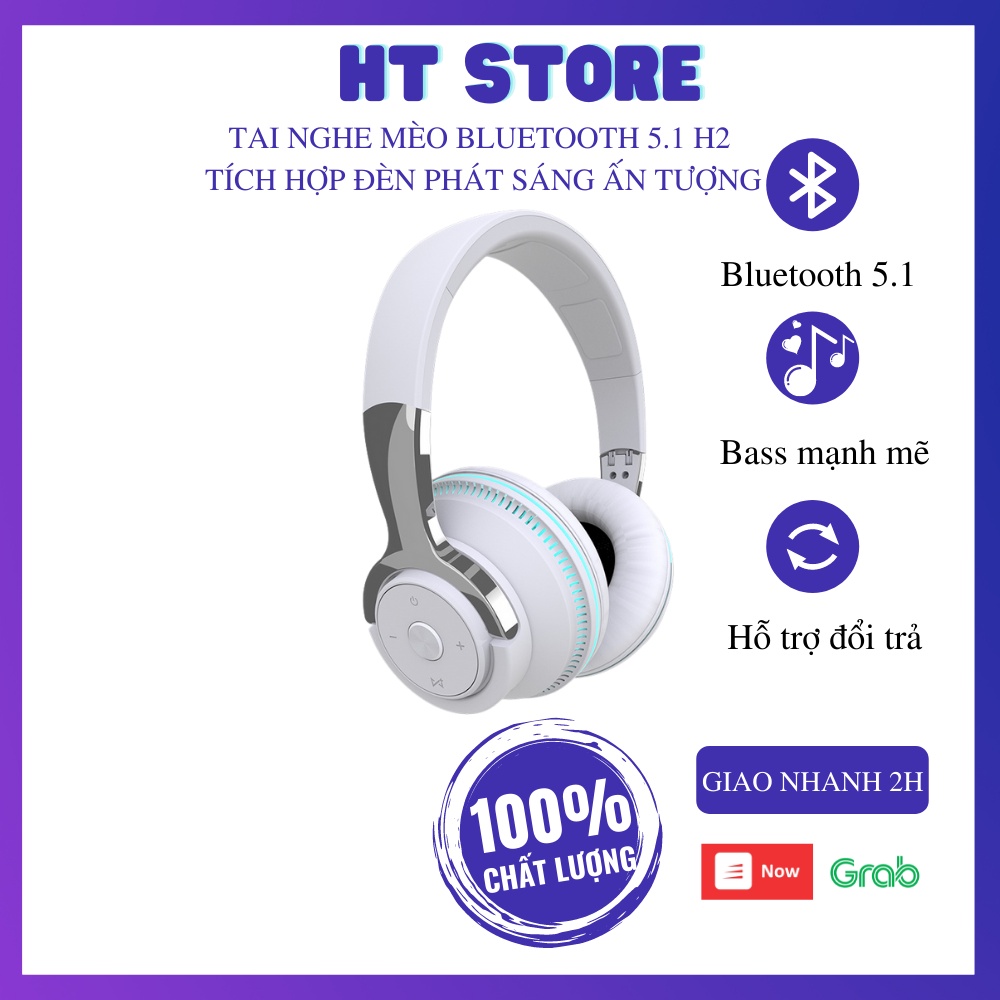 Tai Nghe/Headphone Chụp Tai Bluetooth 5.1 H2 Tích Hợp Đèn Phát Sáng Chất Lượng Âm Thanh Nổi Sành Điệu