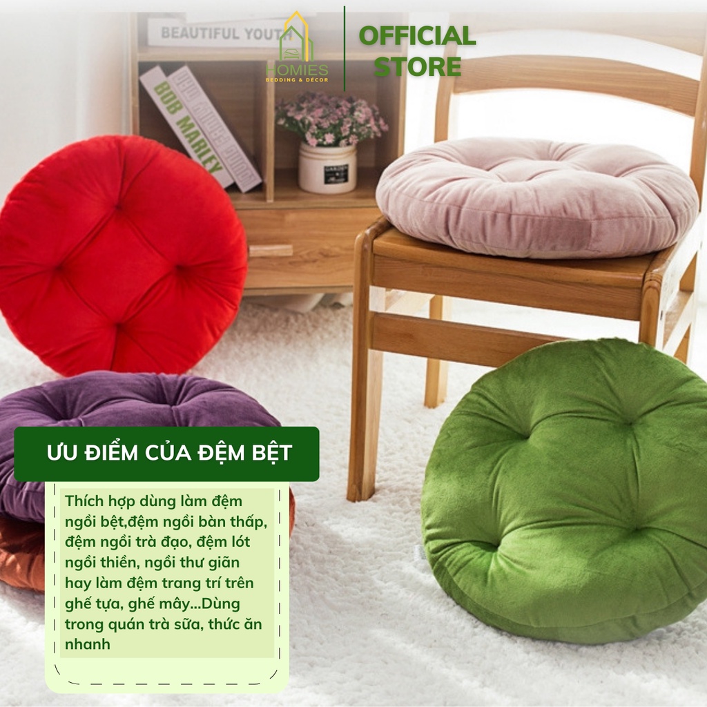 Đệm Ngồi Bệt Vải Nhung HOMIES Hình Tròn Một Màu Mềm Mịn - Kích Thước 40cm x 40cm