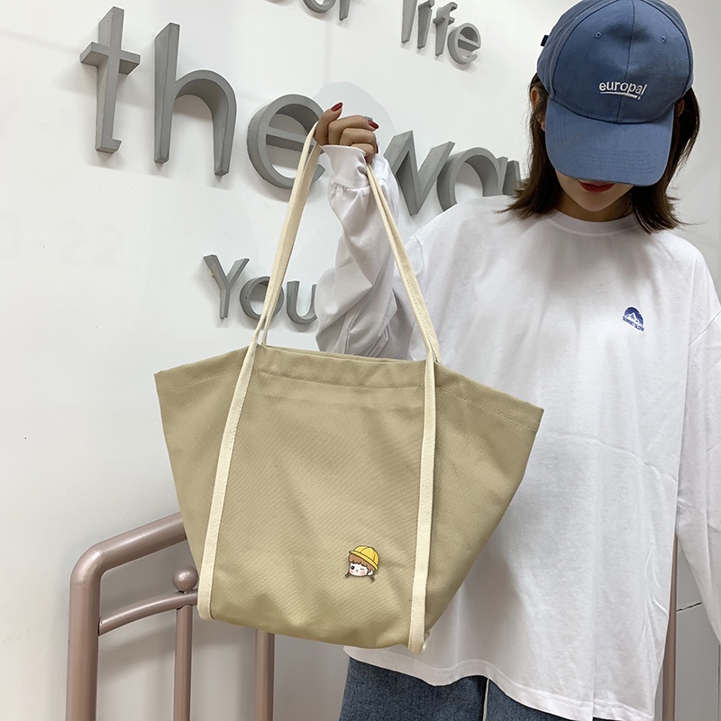 Túi xách Prettyzys bằng vải canvas thời trang Hàn Quốc cho nữ 2021