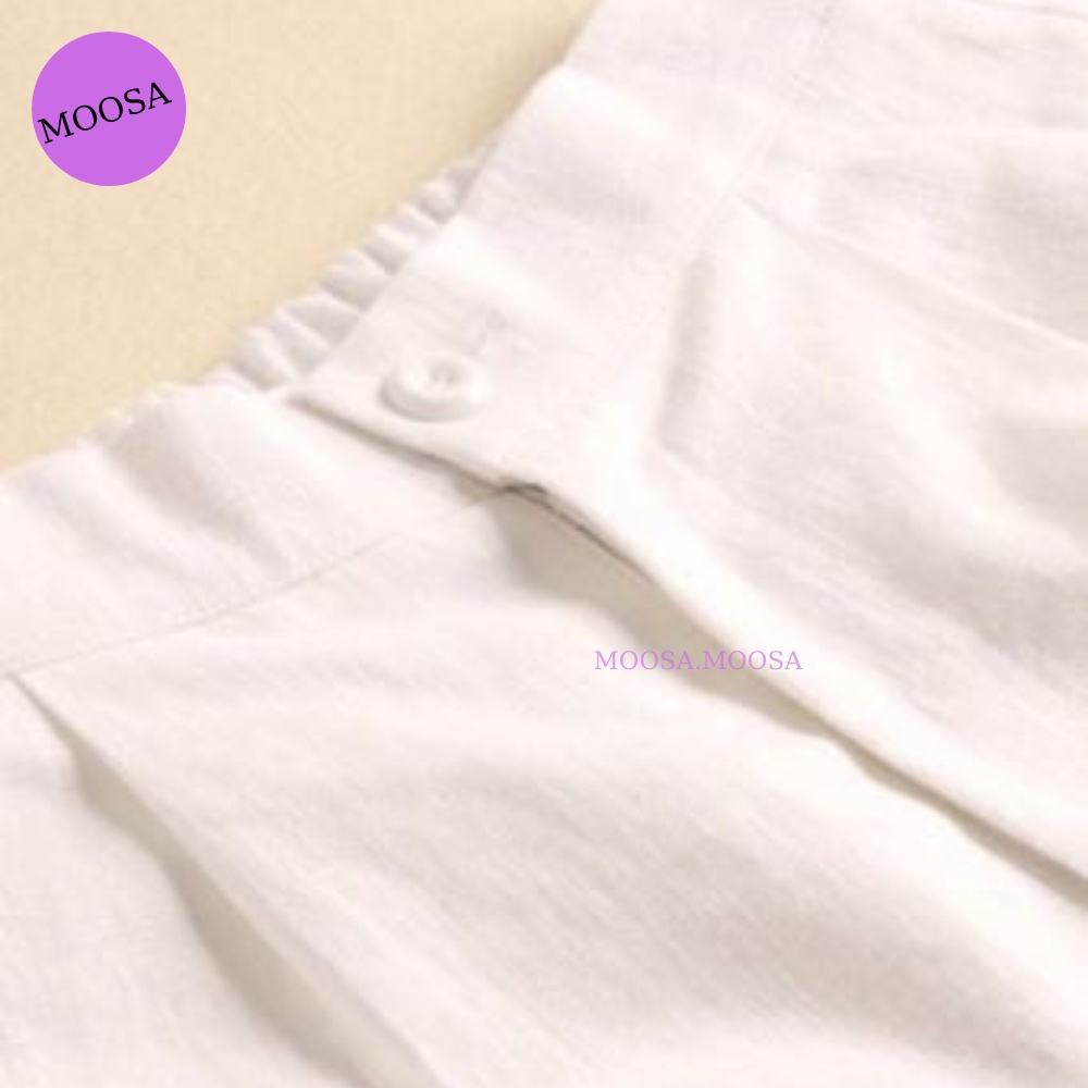 Quần Short Nữ Ống Rộng Moosa Cạp Cao Lưng Chun Khóa Trước Đi Chơi Mặc Ở Nhà