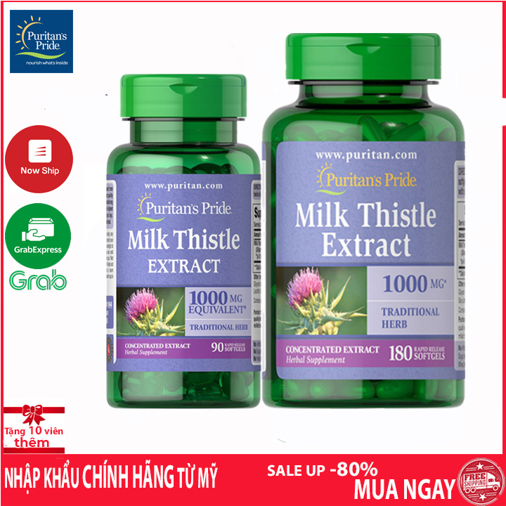 Viên Uống Bổ Gan, thải độc gan Chiết Xuất Từ Cây kế Sữa Puritan's Pride Milk Thistle Extract 1000mg