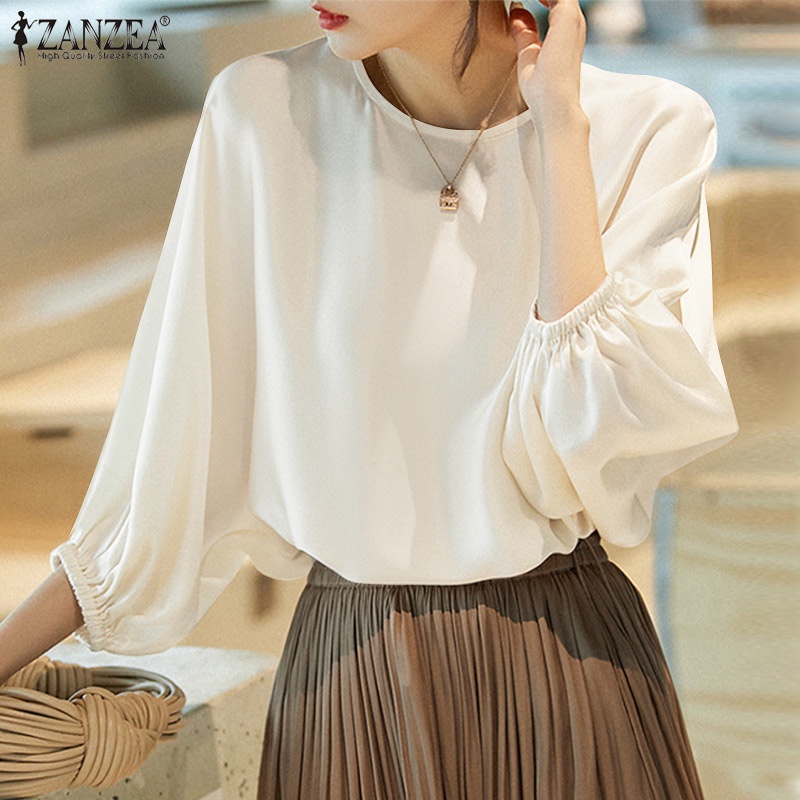 Zanzea Áo Sơ Mi Tay Lửng Vải Satin Màu Trơn Thời Trang Công Sở