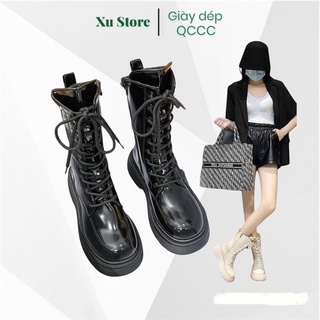 Bốt cao cổ da bóng khoá kéo gót 4 - 5cm
