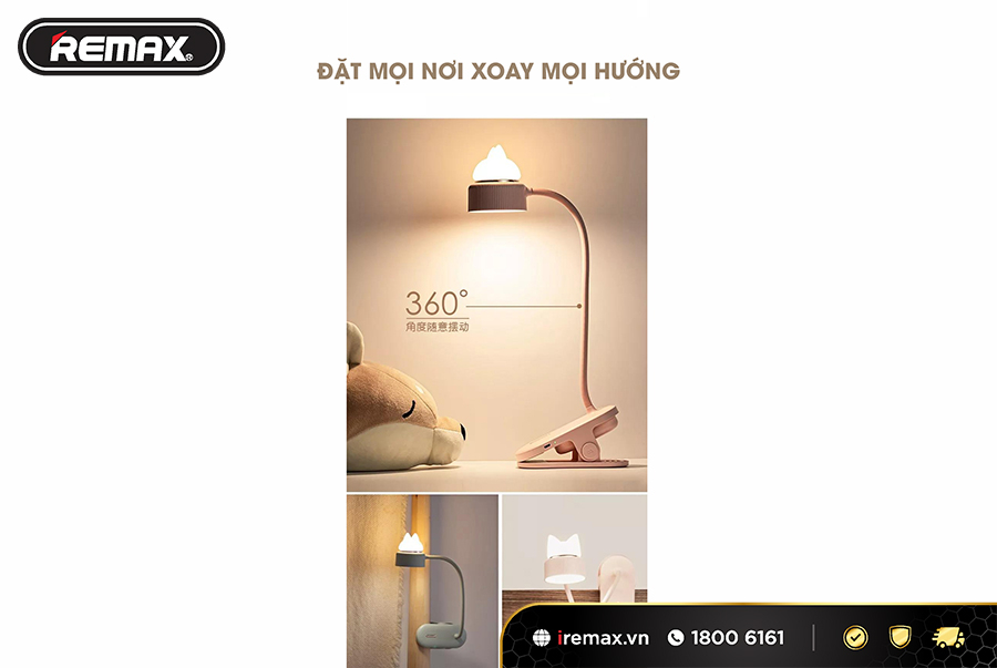 Đèn Led Remax kẹp bàn có tích hợp pin sạc RTE535 | Chính hãng BH 6 tháng