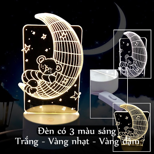 Đèn Ngủ Để Bàn Trang Trí Led 3D Phiên Bản 3 Màu Trong Một, Đầu cắm trực tiếp, Thiết Kế Sắc Nét, Món Quà Tặng Độc Đáo
