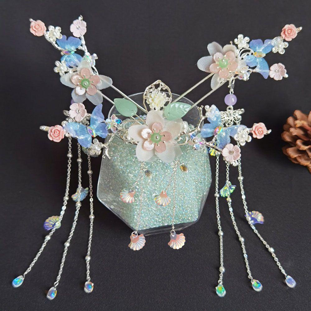 NICKOLAS Bộ Trâm Cài Tóc + Bông Tai + Trâm Cài Tóc Phong Cách Trung Hoa Cổ Điển Thời Trang Cho Nữ