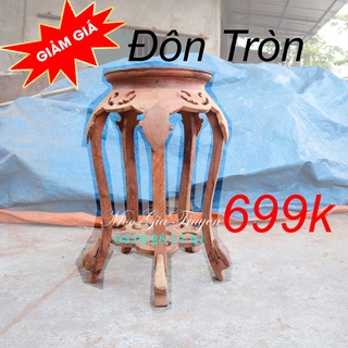 Kỷ tròn đôn lá trầu chân cong gỗ hương mặt 30cm