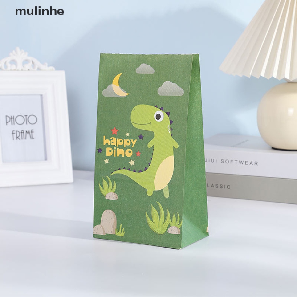 Bộ 10 Túi Giấy Đựng Bánh Kẹo In Hình Khủng Long Hoạt Hình Dễ Thương