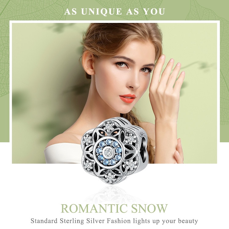 Hạt xỏ Bamoer SCC247 bằng bạc 925 hình bông tuyết xinh xắn dùng để làm vòng tay thủ công