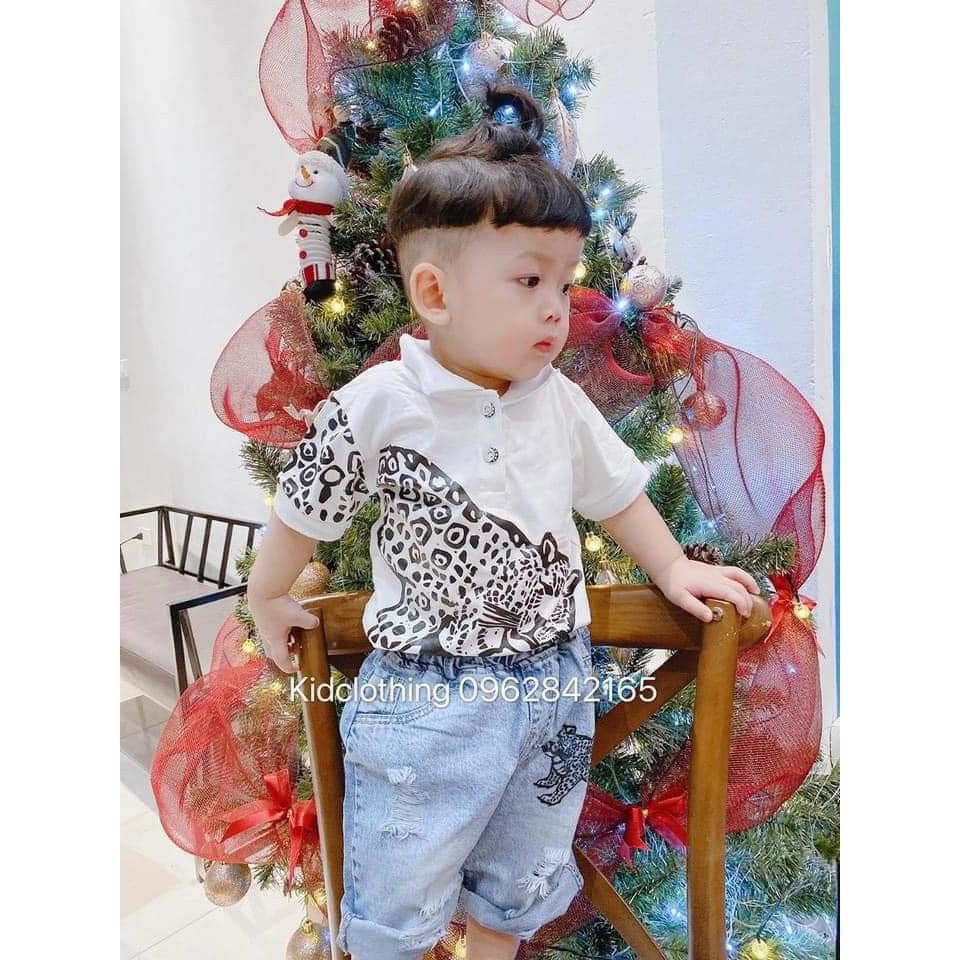 Set jean hổ cổ sơ mi cho bé trai