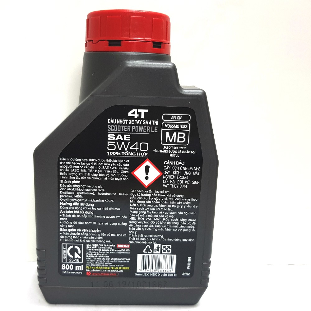 Nhớt tổng hợp 100% xe tay ga MOTUL SCOOTER POWER LE 5W40