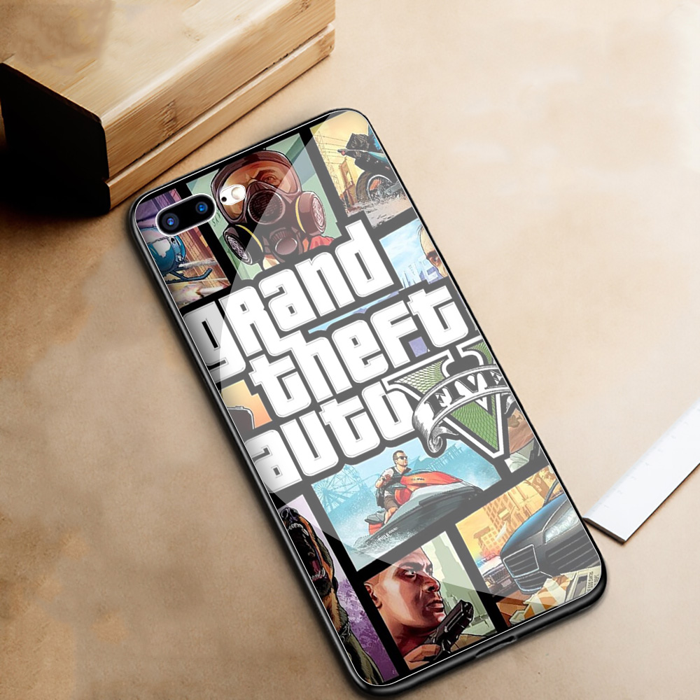 Ốp Điện Thoại Kính Cường Lực Cạnh Mềm Hình Game Gta 5 Grand Theft N52 Cho Apple Iphone 11 Pro Xs Max Xr X 8 7 6 6s Plus