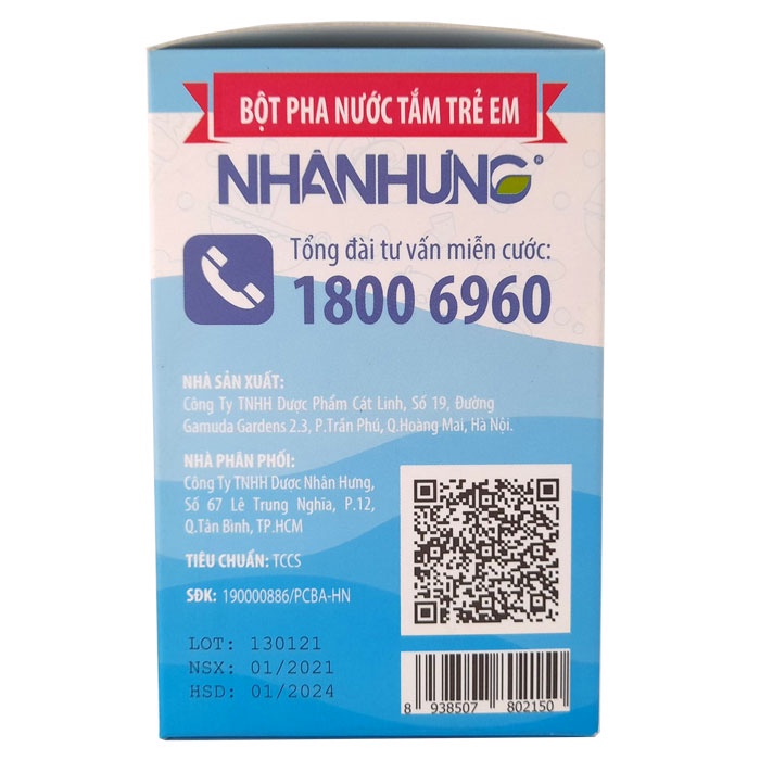 Bột pha nước tắm trẻ em Nhân Hưng - Hỗ trợ về các bệnh ngoài da cho trẻ sơ sinh