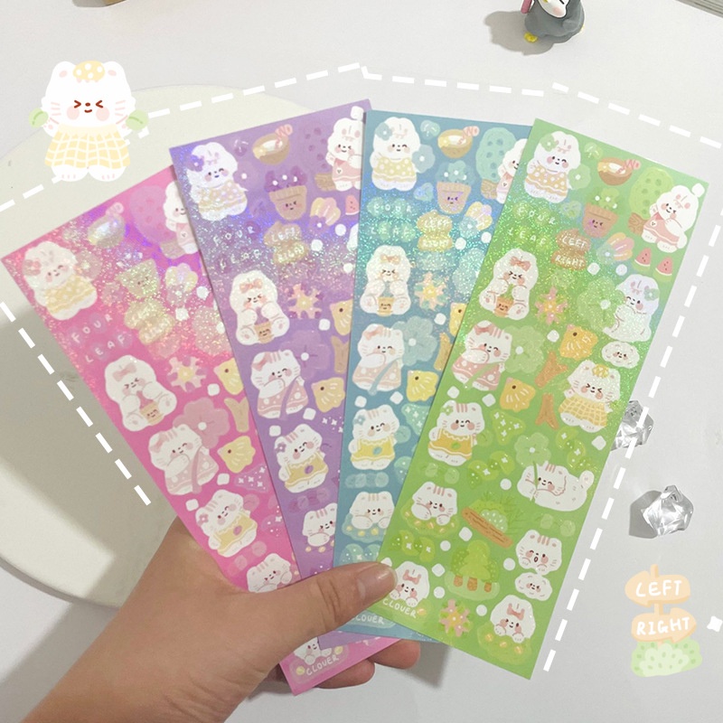 Zanmo tờ nhãn dán sticker thỏ mèo hoa kim tuyến dễ thương