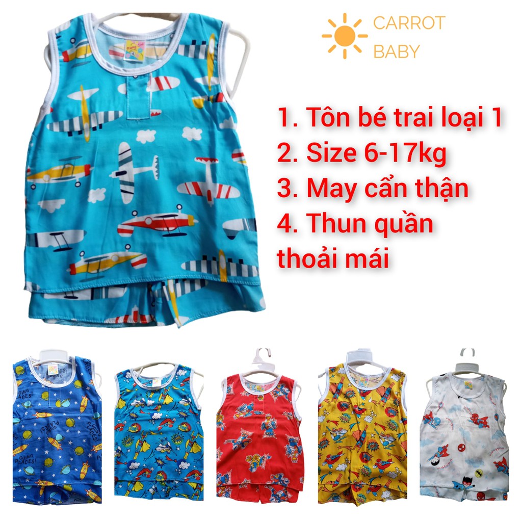 Quần áo trẻ em-set 3 đồ bộ bé trai tole tone lanh- kiểu sát nách áo ba lỗ (6kg-17kg) CARROT BABY SHOP