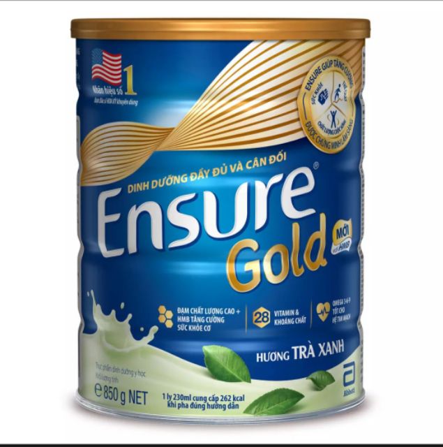 Lon sữa bột Ensure gold hương vani/trà xanh/cafe 850g