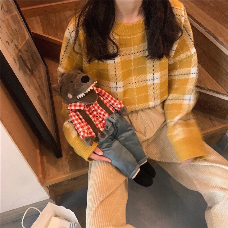 Áo len kẻ vàng chất dày dặn Vintage xinh xắn dễ phối đồ | BigBuy360 - bigbuy360.vn