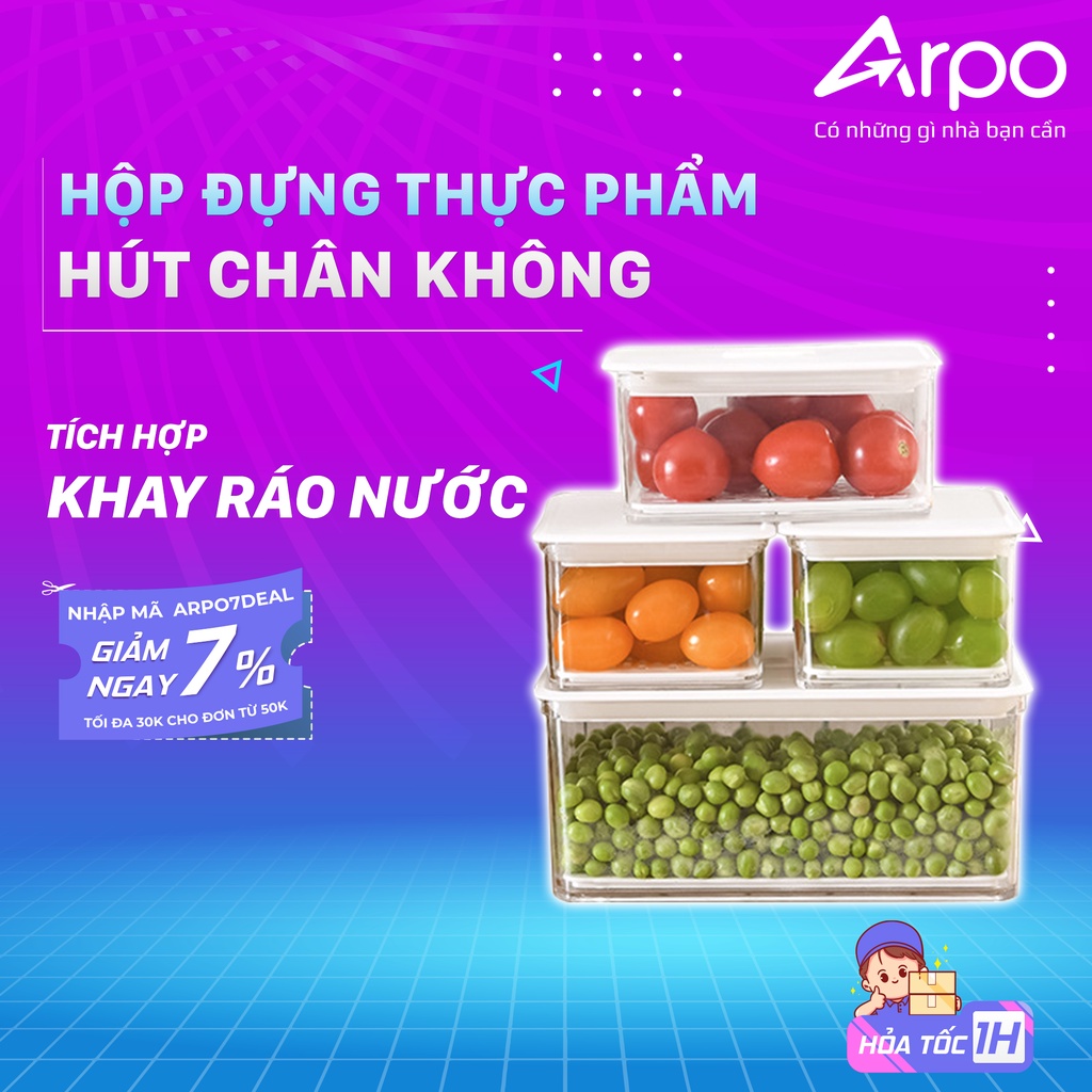 Hộp Nhựa Đựng Thực Phẩm Tủ Lạnh Hút Chân Không , Hộp Đựng Thực Phẩm Có Khay Ráo Nước Chất Liệu Nhựa ABS Cao Cấp