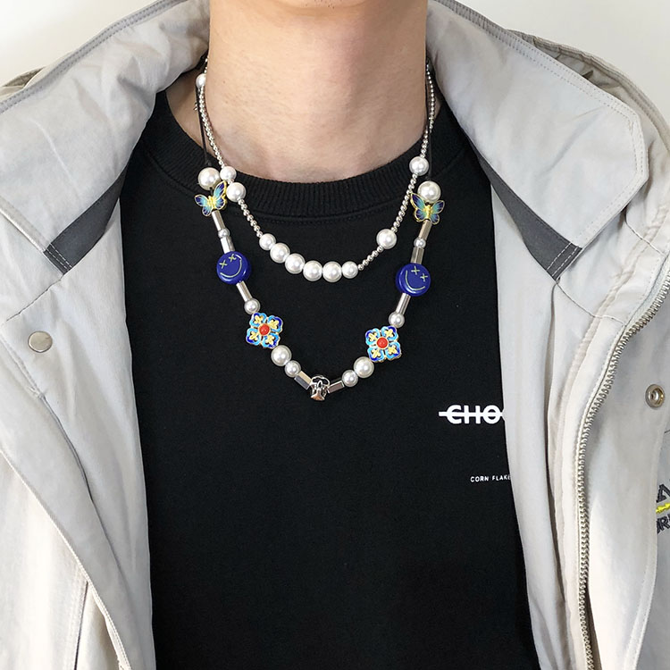 Dây Chuyền Ngọc Trai Mặt Bướm Mặt Cười Phong Cách Hip Hop Unisex 22867