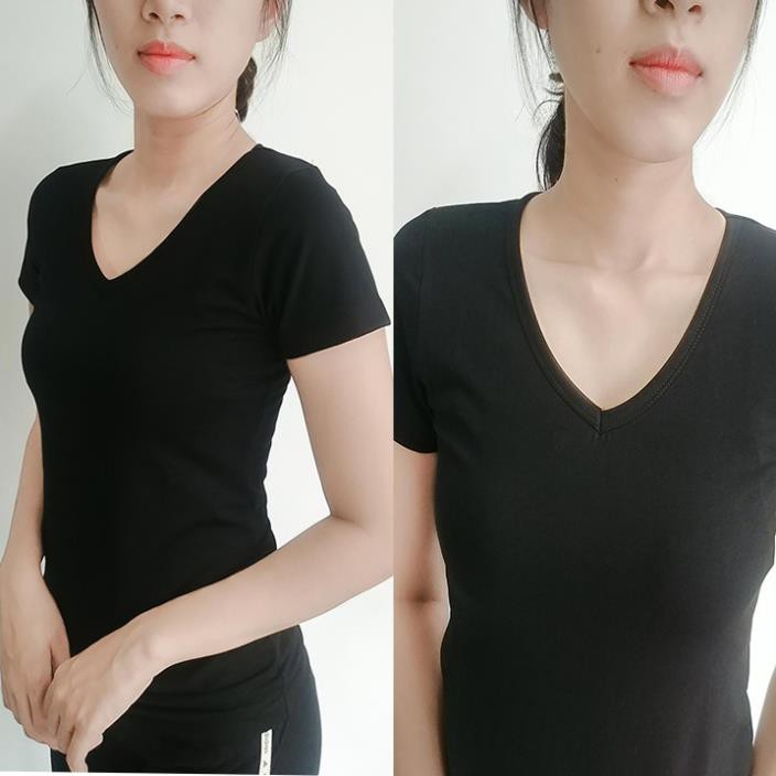 Áo Thun – Phông, Tay Ngắn, Trung Niên, Cổ Tim, Đẹp, Ôm, Body, Trơn, Big Size, Form Rộng, Kingchuyensi, V06 – Nữ . .