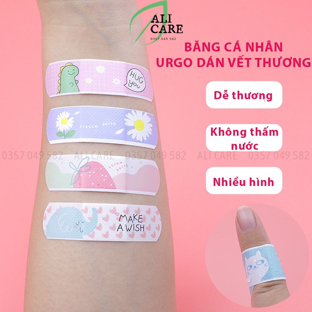 Băng cá nhân urgo dán vết thương, 1 tấm 5 miếng ơ gâu hình họa tiết dễ thương không thấm nước ALI CARE