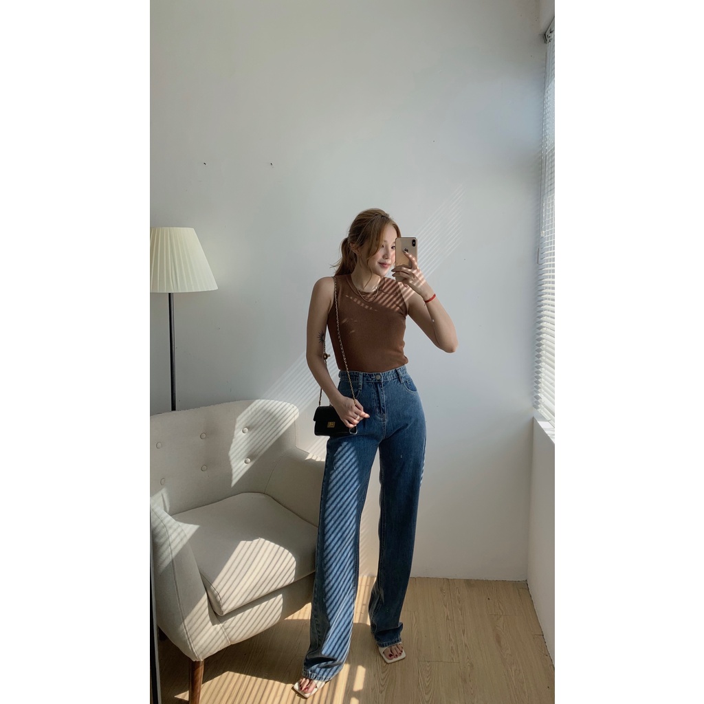 Áo tanktop len croptop A-3017, áo len nữ, áo sát nách len tăm