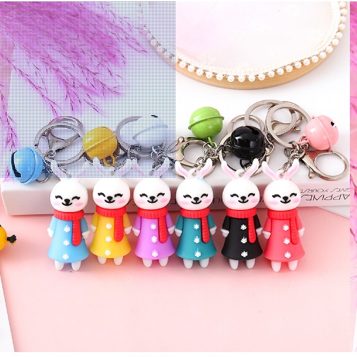 Móc khóa cute, móc khoá thỏ quàng khăn có kèm chuông MolangShop