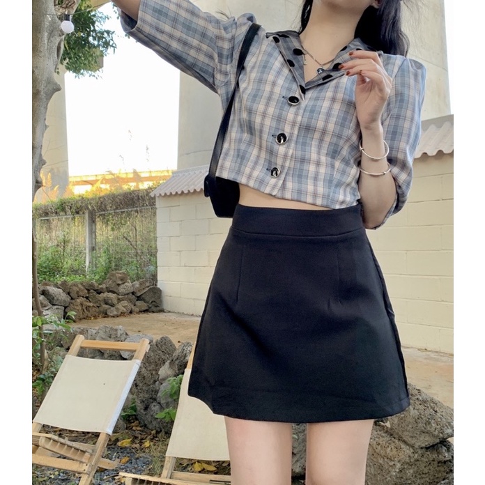 Chân váy chữ A lưng cao form ngắn khoá hông có túi dễ mix đồ năng động JOLI Clothing CV