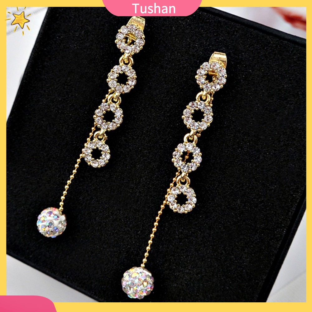 Khuyên tai dài đính đá giả thời trang xinh xắn cho nữ